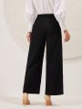 SHEIN Modely Women's Wide-Leg Suit Pants With Rhinestones And Tassel Decoration