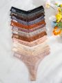 12pcs/Pack Heart Embroidered Mesh Thong Underwear