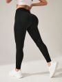 Solid Color Wide-Waist Sports Leggings