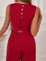 SHEIN Frenchy Women's Solid Color Round Neck Sleeveless Jumpsuit