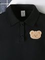 SHEIN Kids EVRYDAY 2pcs Toddler Boys' Short Sleeve Polo Shirt With Bear Patches