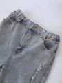 Tween Boy Ripped Frayed Bleach Wash Jeans