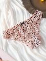 SHEIN Women'S Plush Mesh Embellished Triangle Panties With Bowknot Detail