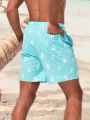 Manfinity Men's Coral Printed Drawstring Elastic Waist Beach Shorts