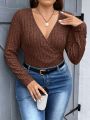 SHEIN Essnce Plus Size Women's Striped Long Sleeve T-shirt