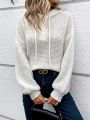 SHEIN Frenchy Women's White Hooded Drawstring Sweater