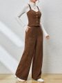 SHEIN Essnce Button Front Cami Top & Wide Leg Pants Without Tee