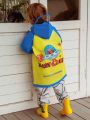 Boys' Cute Yellow And Blue Splicing Letter & Spaceship Print Reflective Strip Raincoat For All Seasons