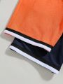 SHEIN Kids EVRYDAY 4pcs/Set Loose Fit Casual Color Block Stripe Ribbon Round Neck Short Sleeve T-Shirt And Shorts For Tween Boys