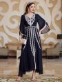 SHEIN Najma Embroidery Patchwork Flared Sleeve Dress
