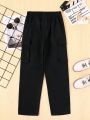 SHEIN Tween Boys' Loose Fit Casual Woven Solid Black Long Pants