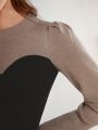 Hype Rose Colorblock Puff Sleeve Sweater Bodysuit