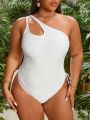 SHEIN Swim Vcay Plus Size Hollow Out Single Shoulder Drawstring Side One Piece Swimsuit