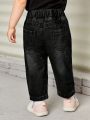 Unisex Baby Basic Vintage Distressed Loose Tapered Jeans For Daily Wear
