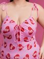 TOM & JERRY X SHEIN Plus Size Women's Heart Print Cami Sleep Dress