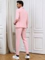 Manfinity AFTRDRK Men's Solid Color Slim Fit Blazer With Shawl Collar Suit Set