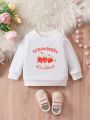Baby Girl Strawberry & Letter Graphic Sweatshirt