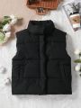Girls' Solid Color Stand-Up Collar Vest Coat, For Teenagers