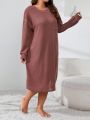 Plus Waffle Knit Drop Shoulder Pocket Patched Nightdress