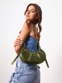 SHEIN SXY 1pc Rivet Decorated Punk Style Ladies Zipper Hobo Bag