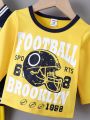 3pcs Baby Boys' Sporty Printed Baseball Jacket, T-shirt And Pants Set