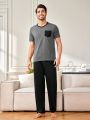 Men's Color-Block Patchwork Lounge Wear Set With Pockets