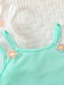 Multi-Piece Baby Girl Elegant Summer Romper Dress With Embroidered Flower Decoration