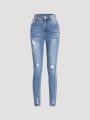 SHEIN Teenage Girl's Ripped Distressed Jeans With Pockets