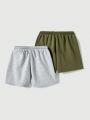 SHEIN Kids EVRYDAY 2pcs Young Boy's Casual & Comfortable Shorts With Slant Pockets