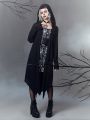 Goth Hooded Asymmetrical Hem Back Strap Outerwear