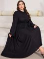 SHEIN Najma Plus Size Solid Color Bell Sleeve Belted Dress