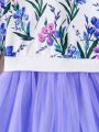 SHEIN Kids CHARMNG Young Girl Floral Print Mesh Hem Dress