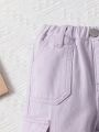 Baby Girls' Y2k Street Style Light Purple Straight-Leg Cargo Jeans