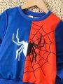 SHEIN Kids QTFun Little Boys' Spider Print Round Neck Sweatshirt And Sports Pants Set