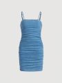 SHEIN Teen Girls' Denim Ruffle Strap Dress