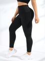 Daily&Casual Plus Size Women's Reflective Striped Yoga Leggings With Pockets, Sports Tight Pants