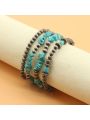 4 pieces/set of Navajo pearls, Skull Broken turquoise vintage silver beaded stacked bracelet Stretchable elastic bracelet for women, Western jewelry