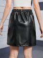 Teen Girl's Pu High Waist Slit Bodycon Skirt