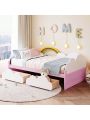 Twin Size Bed with Clouds and Sunflower Decor, Platform Bed with 2 Drawers