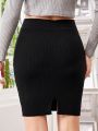 SHEIN Girls' Elastic Waist Slim Fit Casual Sweater Skirt