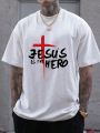 Manfinity Homme Men'S Plus Size Round Neck T-Shirt With Slogan And Cross Print
