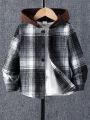 SHEIN Kids EVRYDAY Toddler Boys' Casual Plaid Hooded Jacket