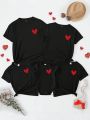 Girls' Heart Pattern Round Neck Short Sleeve T-shirt