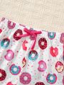 SHEIN Kids HYPEME Little Girls' Urban Fashion Donut Pattern Shorts