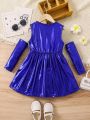 Girls' Fashionable Sweet Cool Trendy Sleeveless Round Neck Dress With Sleeves
