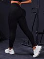 Plus Size Solid Wide Waistband Athletic Leggings