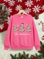 Girls' Casual Christmas Cartoon Pattern Long Sleeve Round Neck Sweatshirt, Suitable For Autumn And Winter