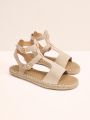 Styleloop Women'S Stylish Holiday Apricot Band Tie Straw Casual Outdoor Comfortable Roman Bohemian Solid Color Open Toe Holiday Spring And Summer Ankle Strap Flat Sandals