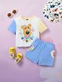 SCOOBY-DOO X SHEIN Baby Boy Cartoon Graphic Colorblock Tee And Shorts Set