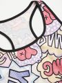 Teen Girl's Cartoon Printed Tight-Fitting Underwear Set